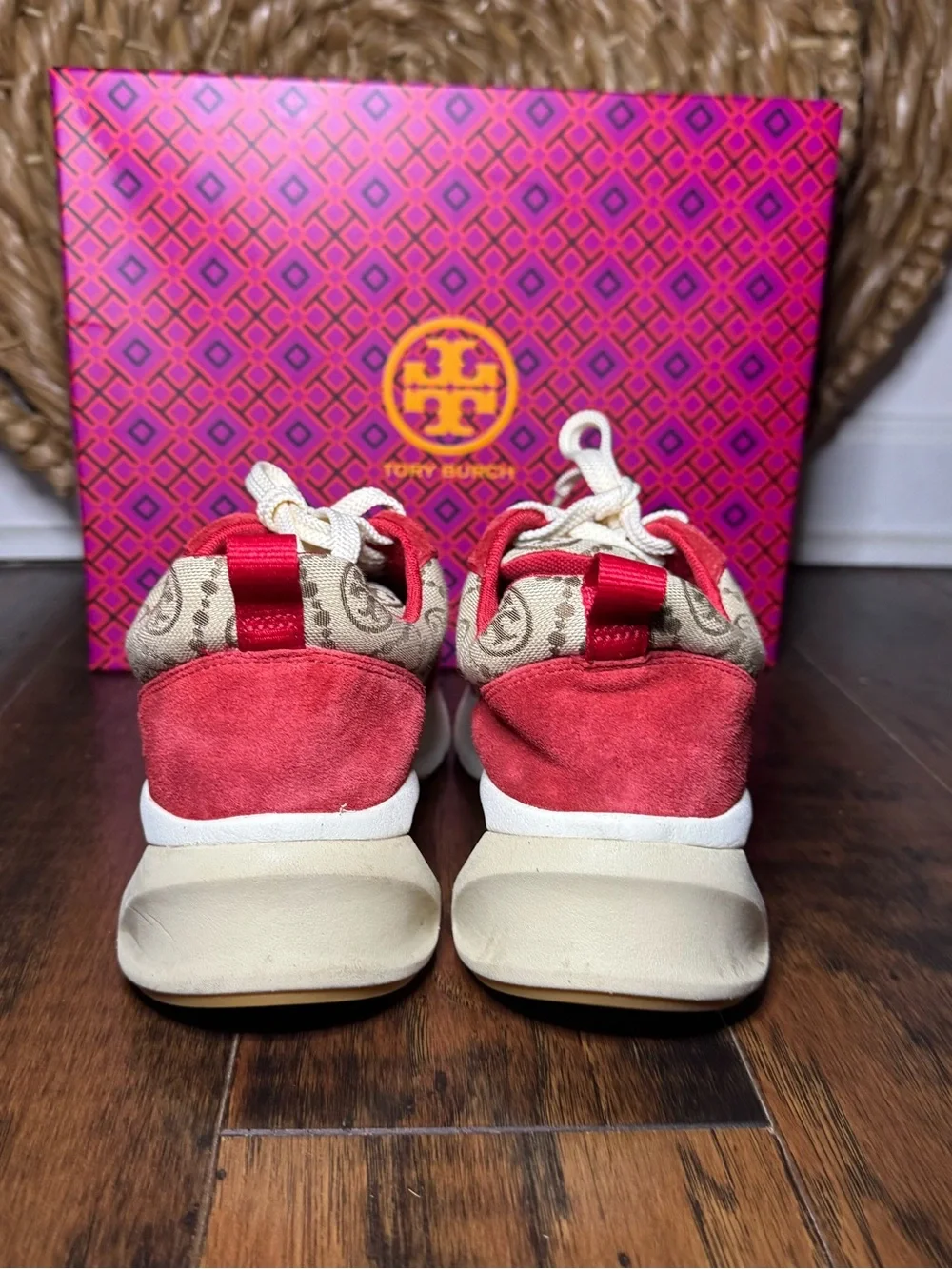 Tory Burch T Monogram Good Luck Trainers Hazel + Tory Red Low Top (Size 8.5)